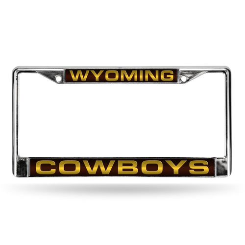 Wyoming Cowboys Brown Laser Chrome License Plate Frame
