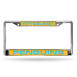Pittburgh Penguins Gold/Blue Laser Chrome License Plate Frame