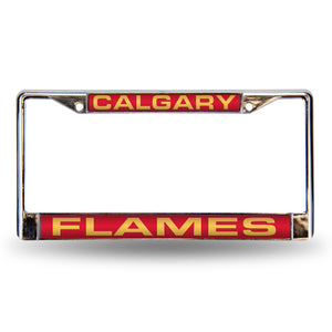 Calgary Flames Red Laser Chrome License Plate Frame
