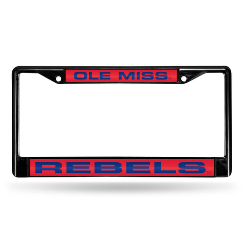 Ole Miss Rebles Black Laser Chrome License Plate Frame