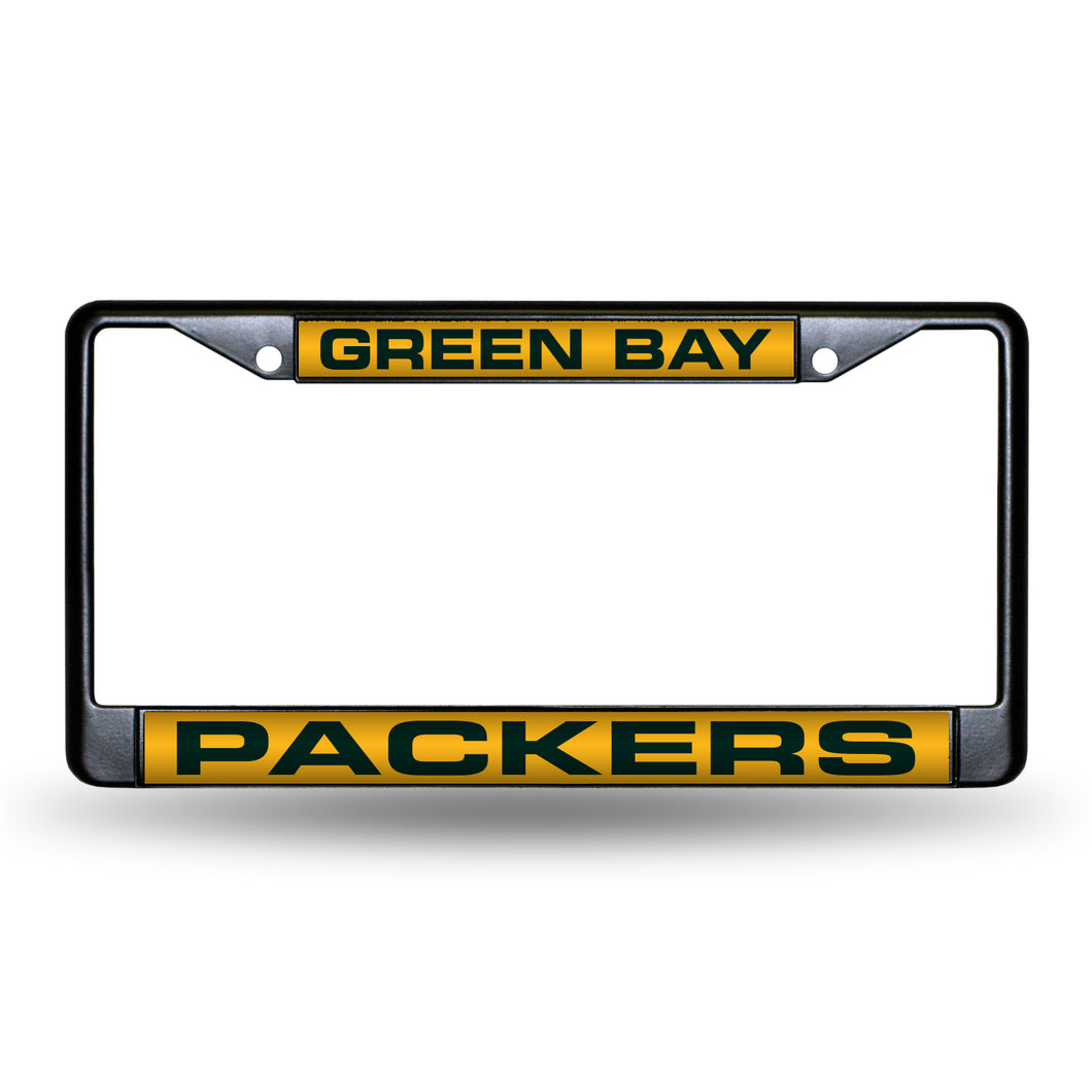Green Bay Packers Black Laser Chrome License Plate Frame 