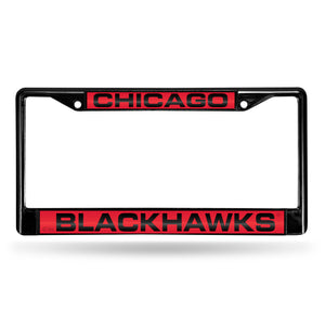 Chicago Blackhawks Black Laser Chrome License Plate Frame