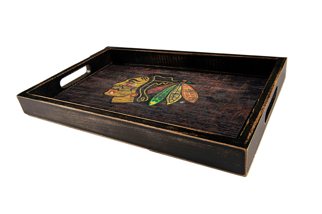 Chicago Blackhawks Distressed Team Color Wood Tray