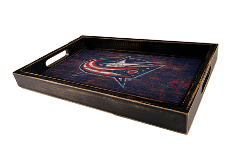 Columbus Blue Jackets Distressed Team Color Wood Tray