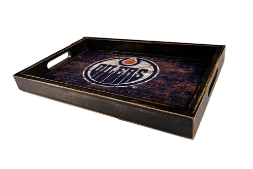 Edmonton Oilers Distressed Team Color Wood Tray