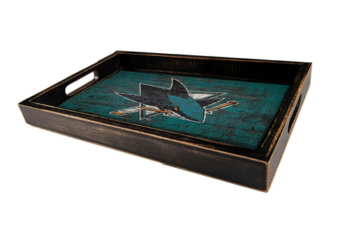 San Jose Sharks Distressed Team Color Wood Tray