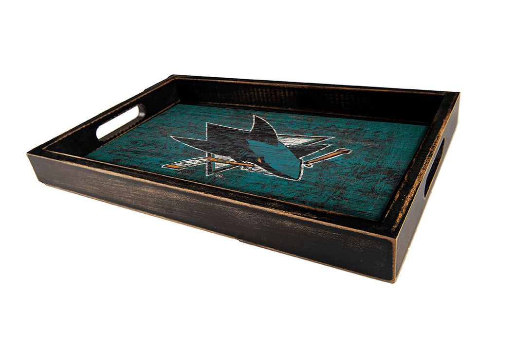 San Jose Sharks Distressed Team Color Wood Tray