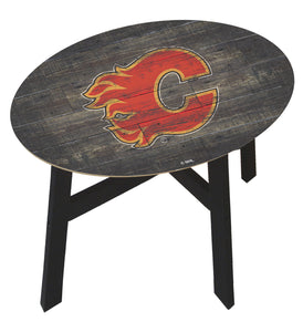 Calgary Flames Distressed Wood Side Table