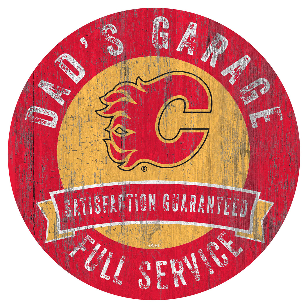 Calgary Flames Dad's Garage Wood Sign