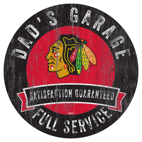 Chicago Blackhawks Dad's Garage Wood Sign