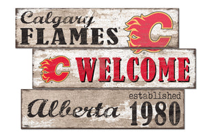 Calgary Flames Welcome 3 Plank Wood Sign