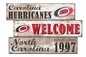 Carolina Hurricanes Welcome 3 Plank Wood Sign