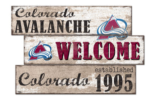 Colorado Avalanche Welcome 3 Plank Wood Sign