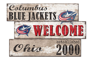 Columbus Blue Jackets Welcome 3 Plank Wood Sign