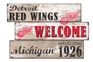 Detroit Red Wings Welcome 3 Plank Wood Sign