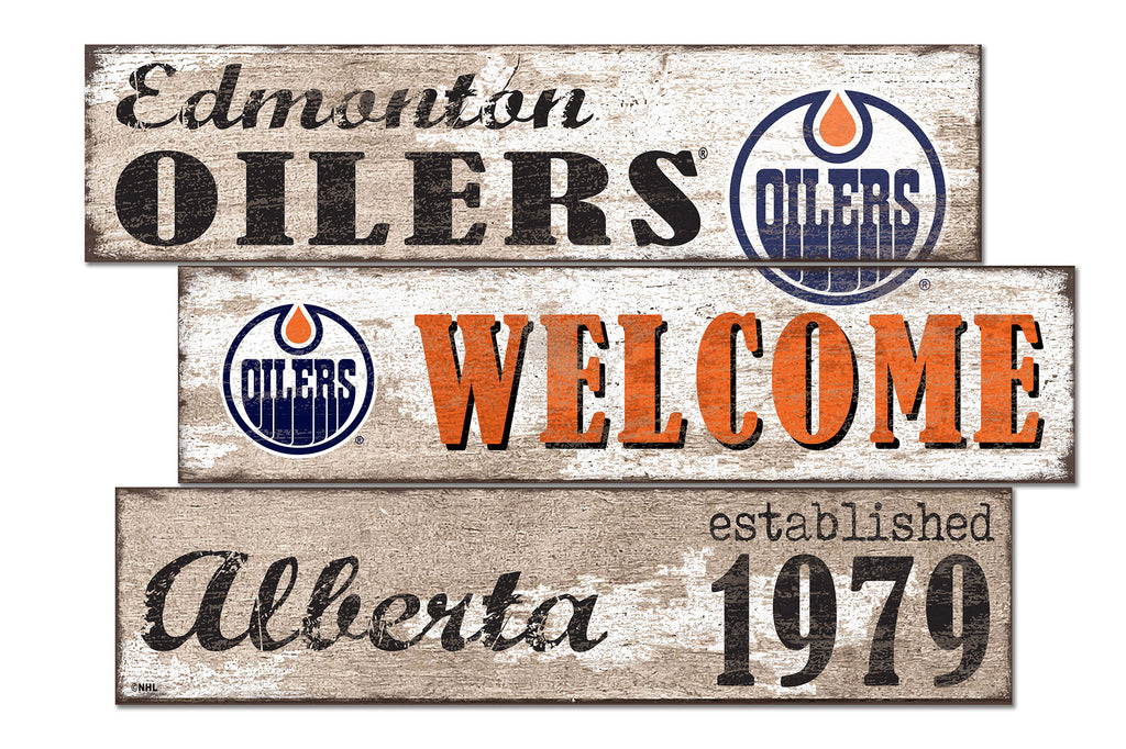 Edmonton Oilers Welcome 3 Plank Wood Sign – Sports Fanz