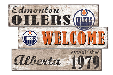 Edmonton Oilers Welcome 3 Plank Wood Sign
