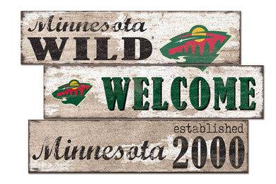 Minnesota Wild Welcome 3 Plank Wood Sign