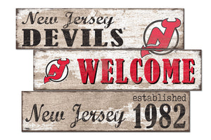 New Jersey Devils Welcome 3 Plank Wood Sign