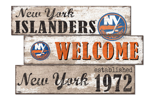 New York Islanders Welcome 3 Plank Wood Sign