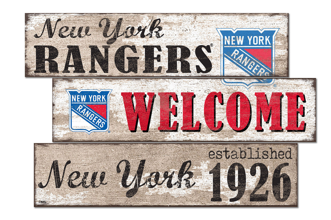 New York Rangers Welcome 3 Plank Wood Sign