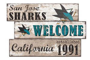 San Jose Sharks Welcome 3 Plank Wood Sign