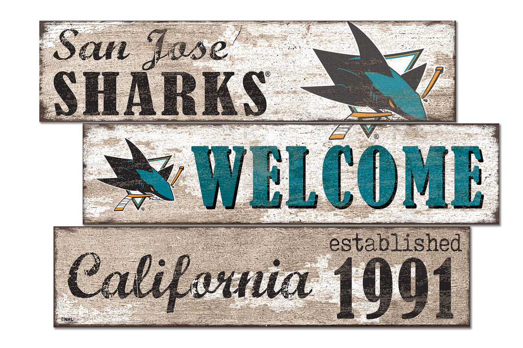 San Jose Sharks Welcome 3 Plank Wood Sign
