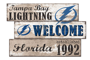 Tampa Bay Lightning Welcome 3 Plank Wood Sign