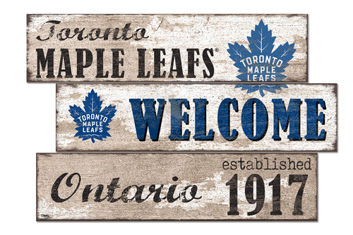 Toronto Maple Leafs Welcome 3 Plank Wood Sign