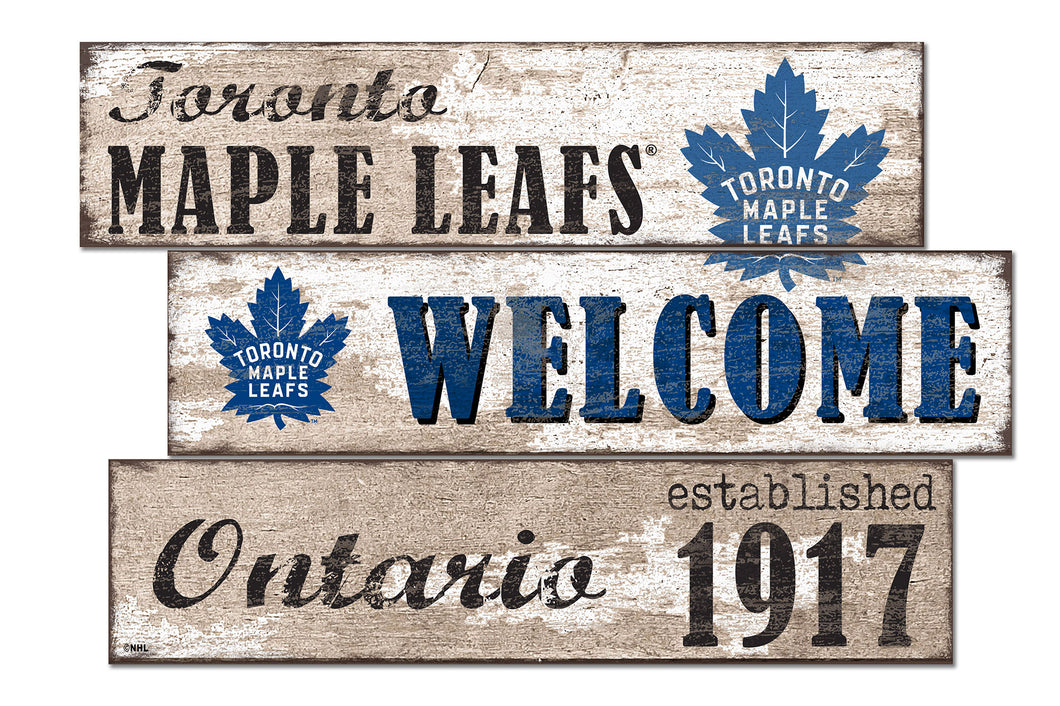 Toronto Maple Leafs Welcome 3 Plank Wood Sign