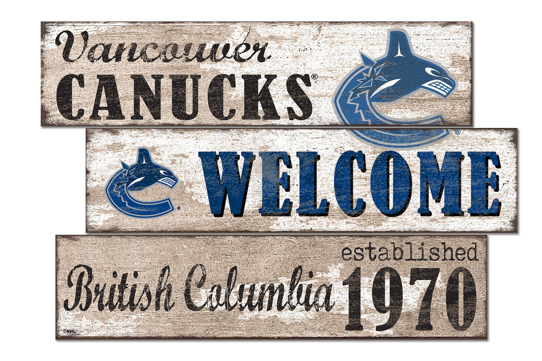 Vancouver Canucks Welcome 3 Plank Wood Sign