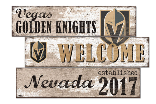 Vegas Golden Knights Welcome 3 Plank Wood Sign