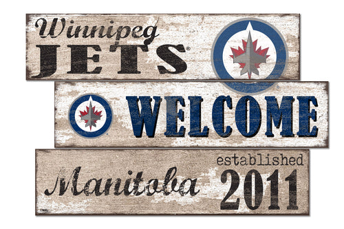 Winnipeg Jets Welcome 3 Plank Wood Sign