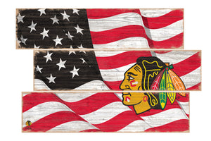 Chicago Blackhawks Flag 3 Plank Wood Sign