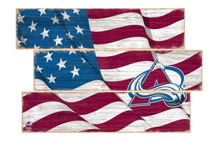 Colorado Avalanche Flag 3 Plank Wood Sign