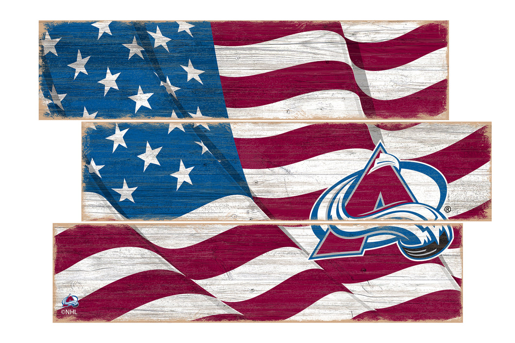 Colorado Avalanche Flag 3 Plank Wood Sign