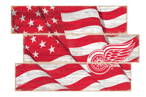 Detroit Red Wings Flag 3 Plank Wood Sign