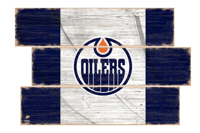 Edmonton Oilers Flag 3 Plank Wood Sign