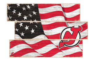 New Jersey Devils Flag 3 Plank Wood Sign