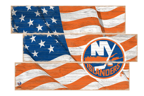 New York Islanders Flag 3 Plank Wood Sign
