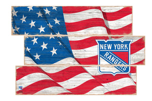 New York Rangers Flag 3 Plank Wood Sign