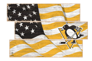 Pittsburgh Penguins Flag 3 Plank Wood Sign