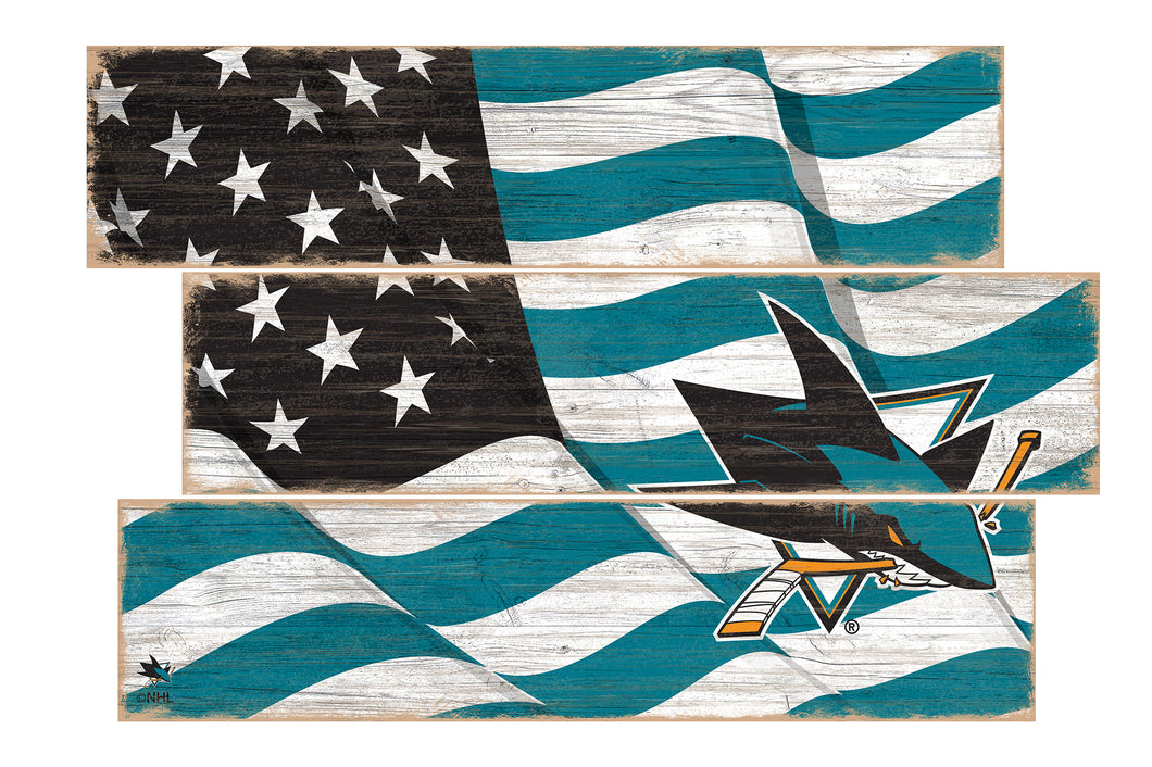 San Jose Sharks Flag 3 Plank Wood Sign