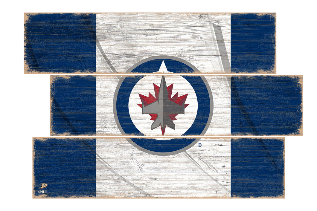 Winnipeg Jets Flag 3 Plank Wood Sign