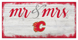 Calgary Flames Mr. & Mrs. Script Wood Sign - 6"x12"
