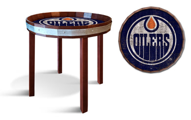 Edmonton Oilers Barrel Top Side Table