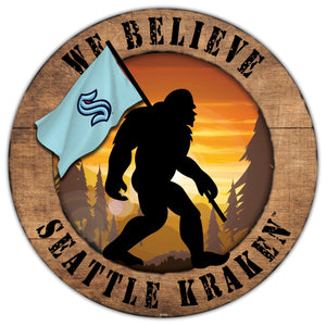 Seattle Kraken We Believe Bigfoot Wood Sign - 12"
