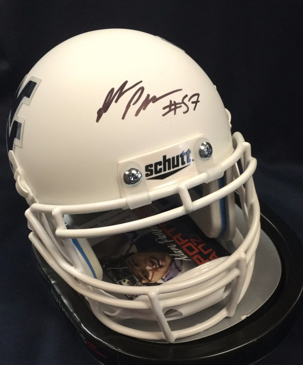 WVU collectibles Adam Pankey signed white mini helmet from Sports Fanz