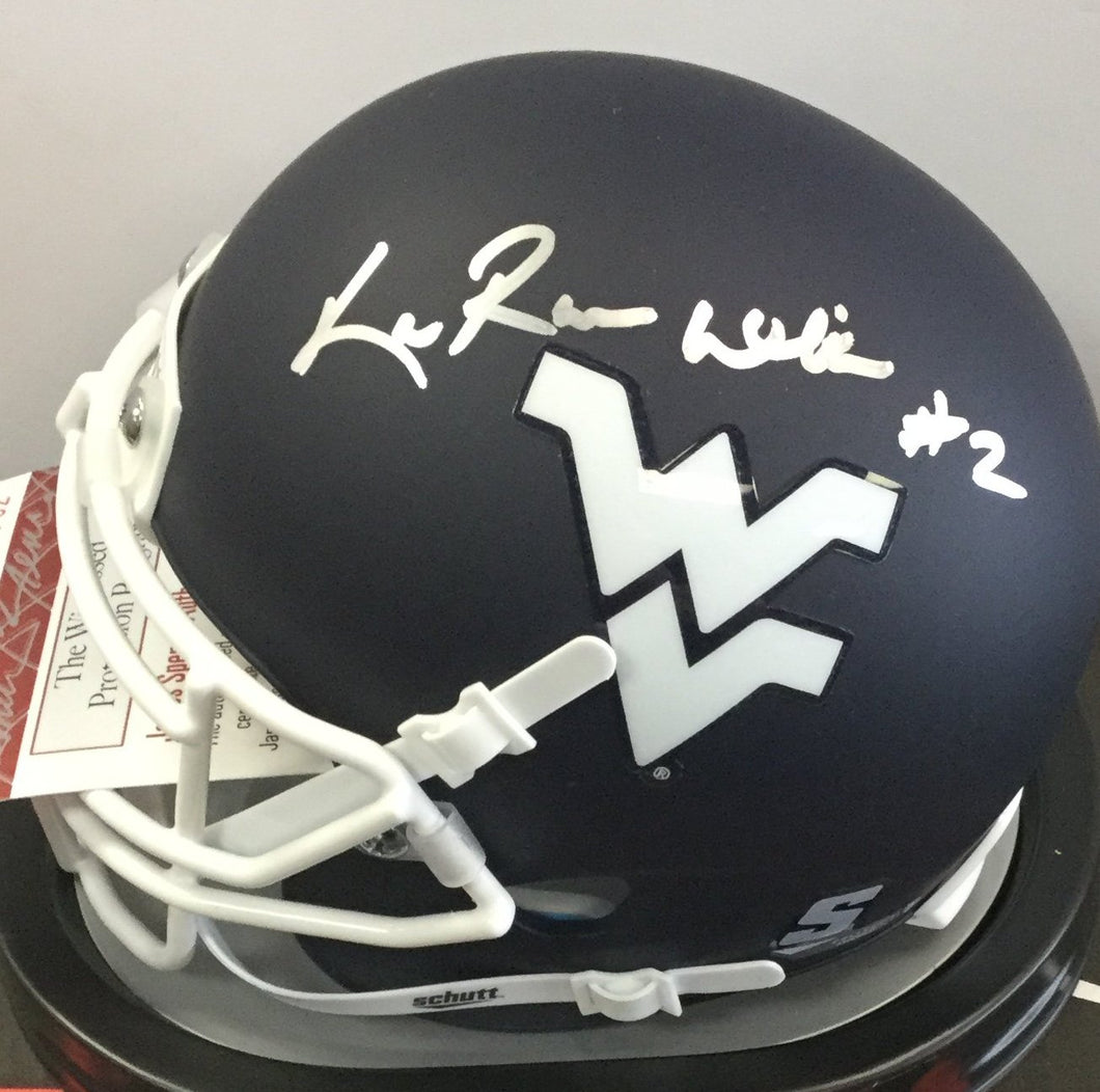 KaRaun White West Virginia Mountaineers Signed WVU Blue Mini Helmet JSA