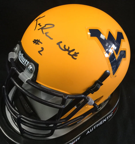 KaRaun White West Virginia Mountaineers Signed WVU Gold Mini Helmet JSA